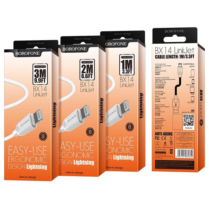 Apple Accessories-1M/2M/3MBX14Lightning Connector BOROFONE Fast Charging Data Sync USB Cable For Apple Device