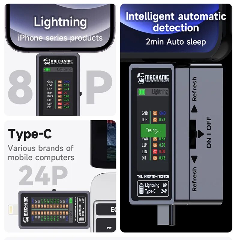 Apple Accessories-T-824 Mechanic Auto detections Diagnosis For Apple Lightning & Andriod Type-C Port Device