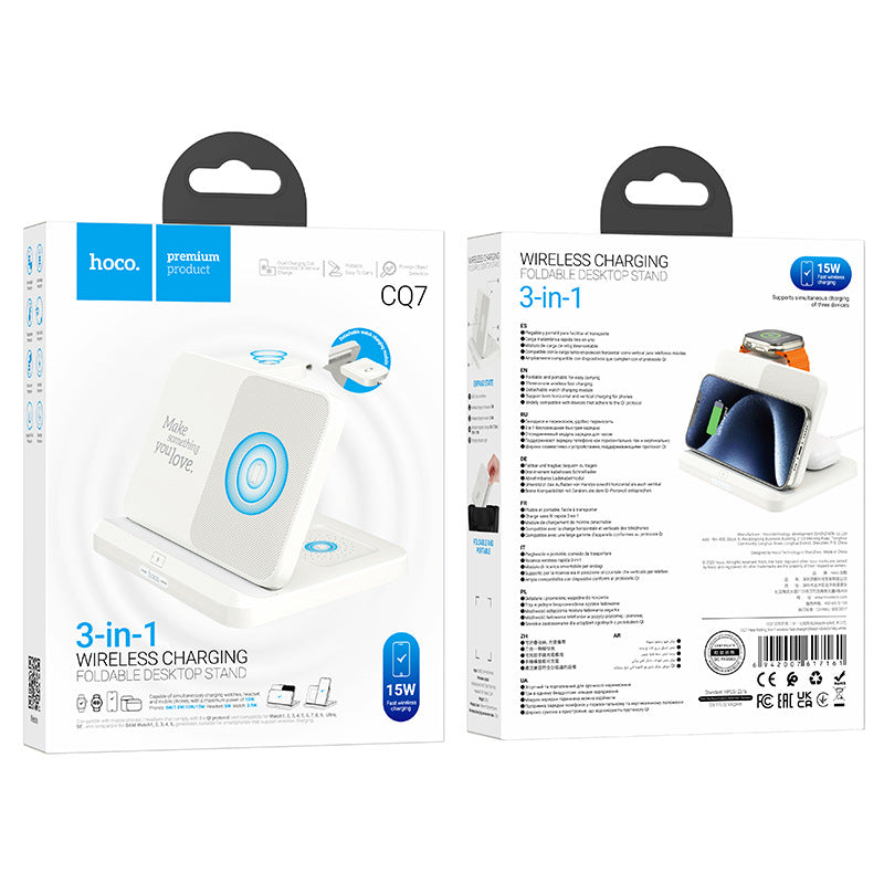 Apple Accessories-CQ7 HOCO 3 in 1 15W Foldable Dekstop Stand QI Wireless Charging Station Dock For Apple Watch/Mobile Phone/Airpod (CW24)