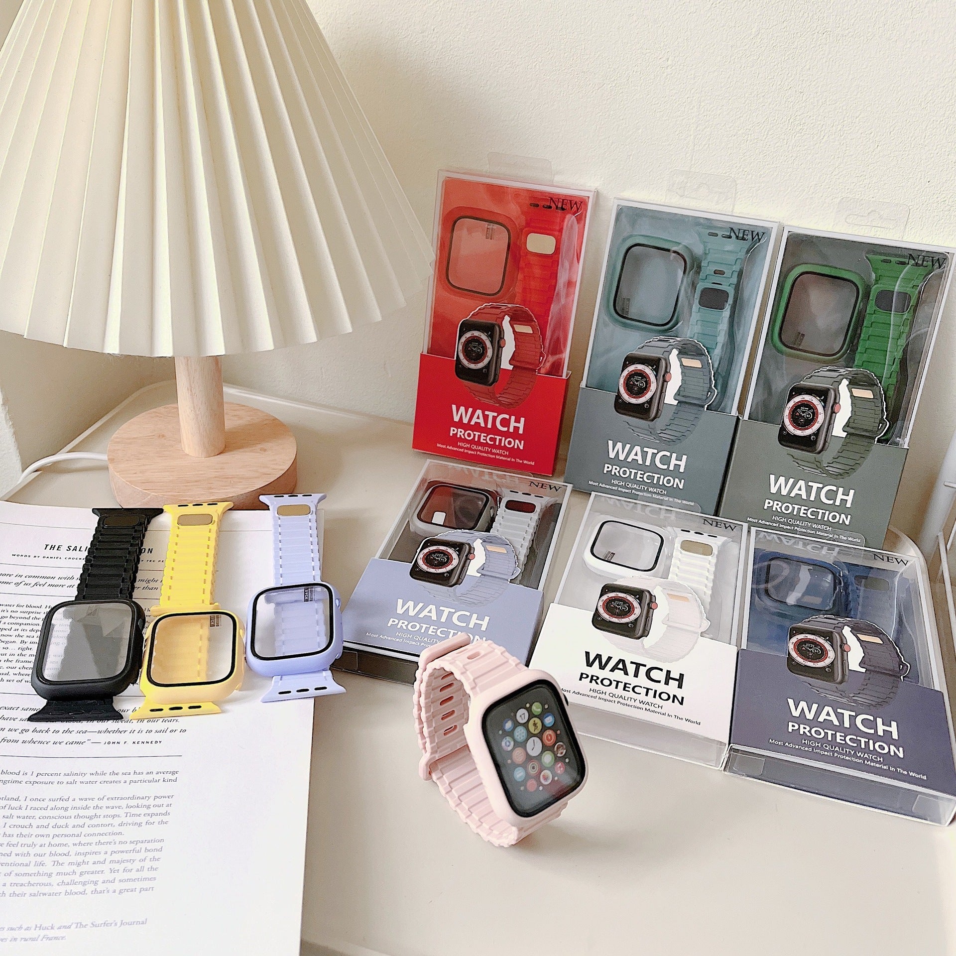 Apple Accessories-3 in 1 - Case + Protector + Band Apple Watch Series 4/5/6/SE 40mm 44mm Full Covered Magnetic Silicone Fashion Protection Bundle