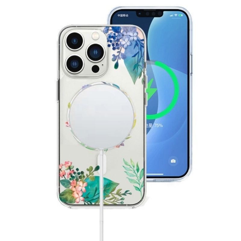 Apple Accessories-[MagSafe Compatible][Flower Series] Apple iPhone 15/15 Plus/15 Pro/Max Magnetic Transparent Case Cover