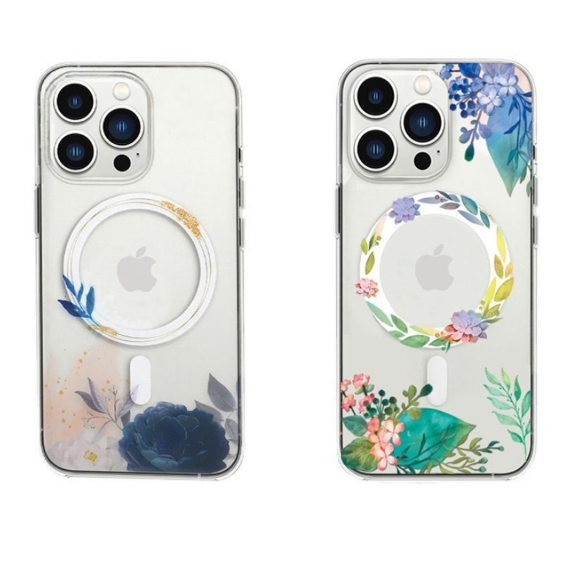 Apple Accessories-[MagSafe Compatible][Flower Series] Apple iPhone 15/15 Plus/15 Pro/Max Magnetic Transparent Case Cover