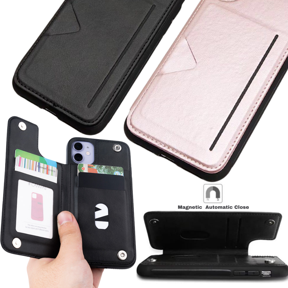 Apple Accessories-[Built-in Card Slot] Apple iPhone 14/14 Plus/14 Pro/14 Pro Max Hanman Mika Magnetic Back Leather Case